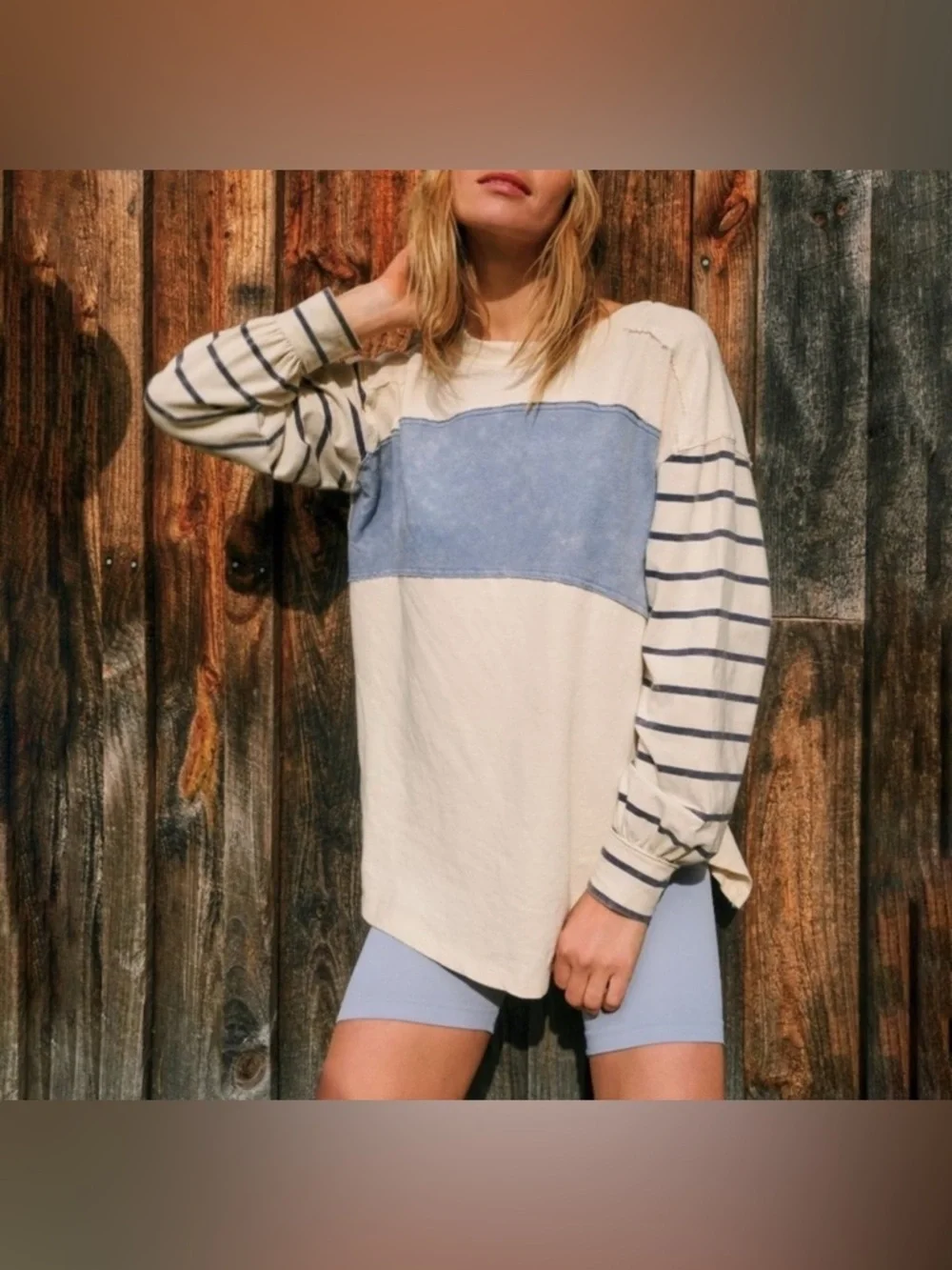 NWOT Free People We the Free Awesome Tee - ivory combo - XS - Picture 2 of 9